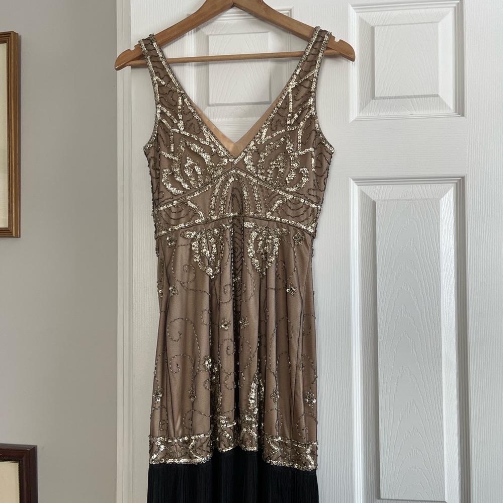 Sue Wong Sequin Embellished Dress in Black and Tan - Picture 8 of 9